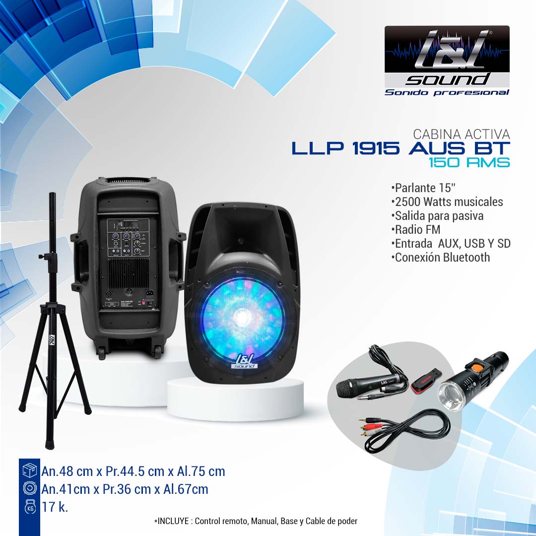 Parlante LyL Sound 2500w Radio FM, Bluetooth, luz led, Microfono, USB