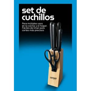 Set de cocina onoff 5 piezas cuchillos y tijeras negro